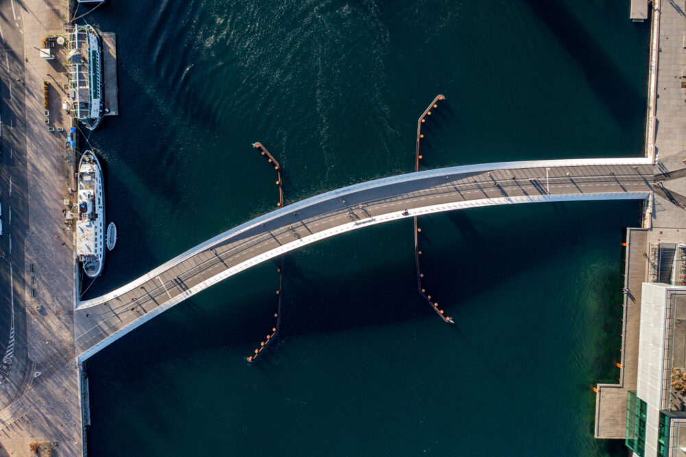 Aerial View of Lille Langebro Bridge in Copenhagen